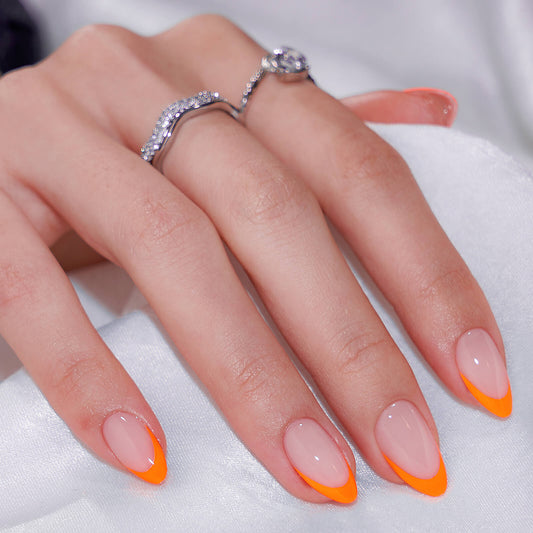 Orange Mandel French Nails – Press On Nails
