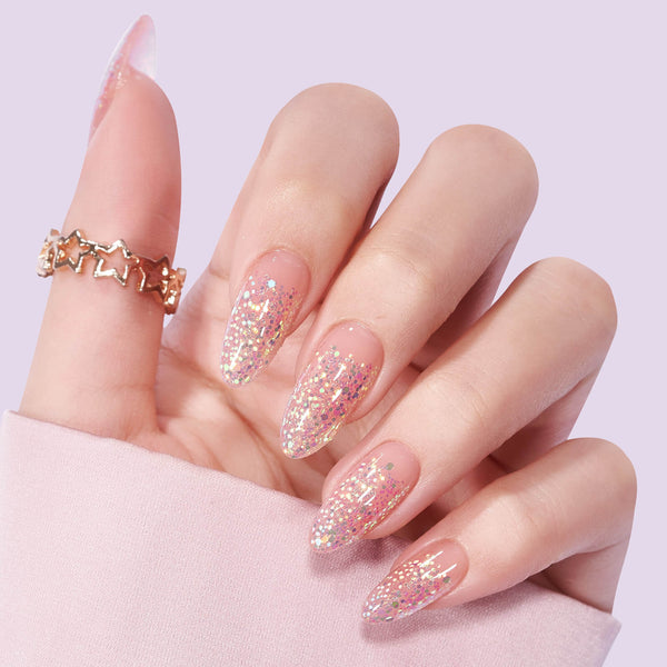 Uñas de almendras con brillo rosa - Press On Nails