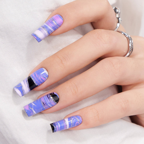 Purple Wave Square Nails - Press On Nails