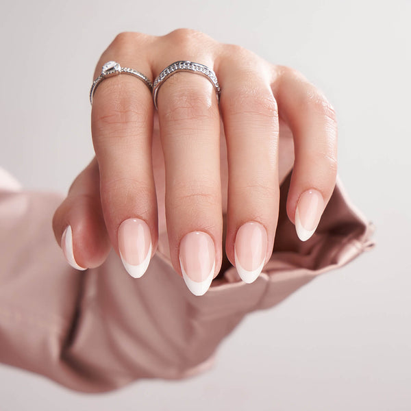 Uñas de almendra francesa blanca - Press On Nails