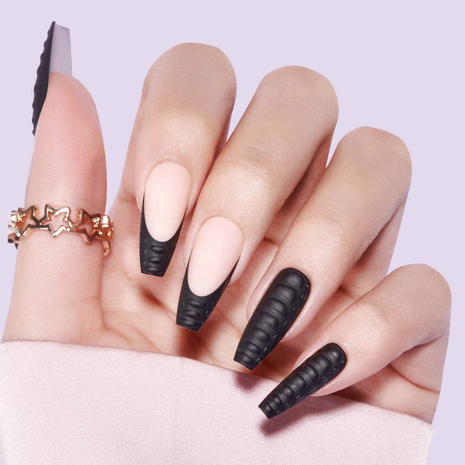 Buy MISUD Stiletto Fake Nails 24 Pcs Matte Surface Black Almond Sharp Shape  Press-on Style Art Artificial Nails Fashion False Nail Tips Online at Low  Prices in India - Amazon.in