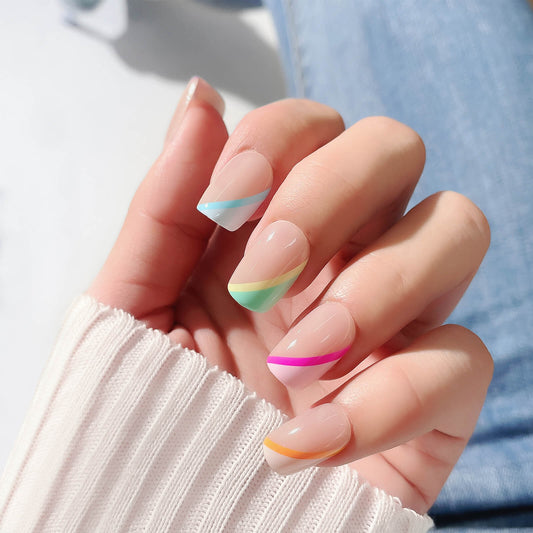 Pastellfarbene quadratische Nägel – Press On Nails