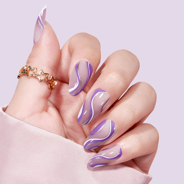 Uñas de almendra galaxia púrpura - Press On Nails