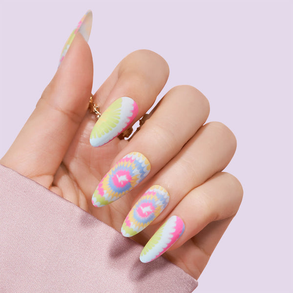 Uñas de almendras de mármol con helado de arcoíris - Press On Nails