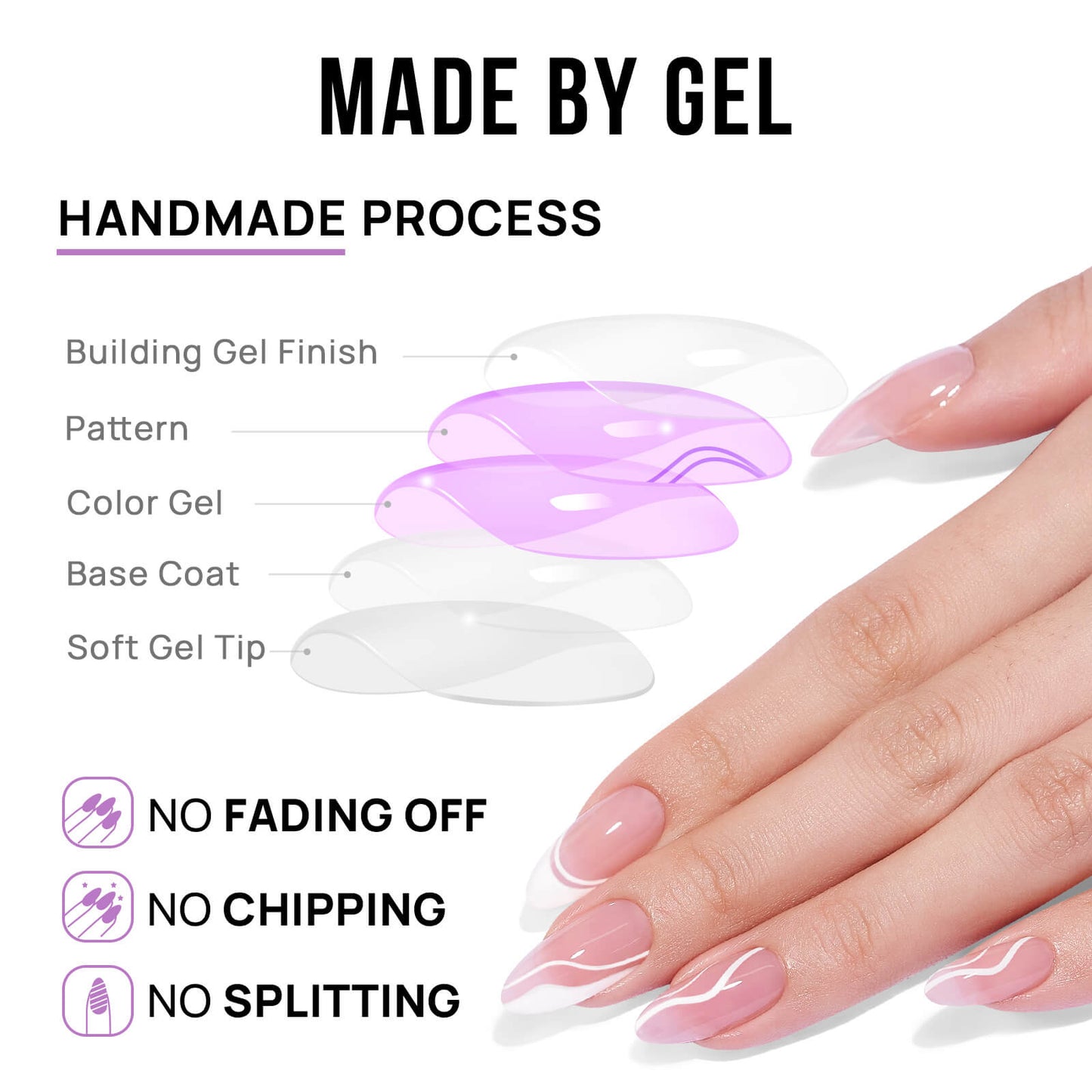 White Swirl Almond Nails - XCOATPRESS