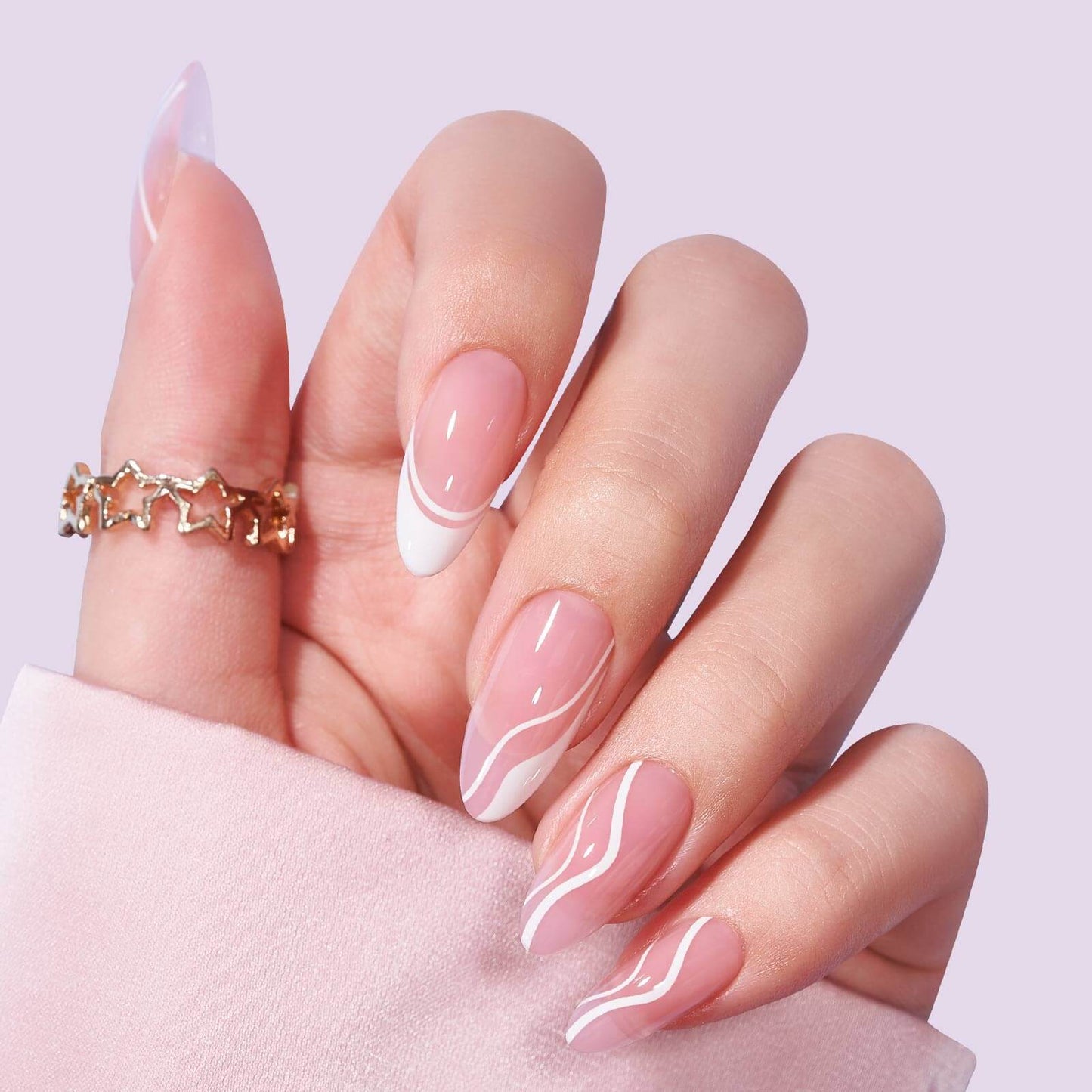 White Swirl Almond Nails - XCOATPRESS