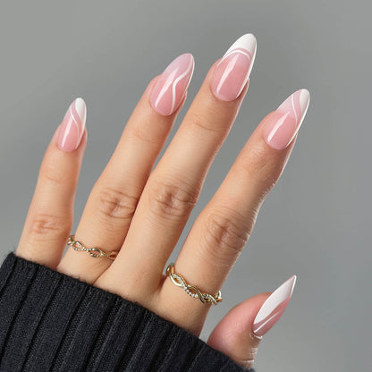 White Swirl Almond Nails - XCOATPRESS